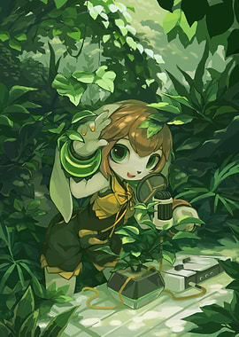 Cute Anime Character in a Lush Forest