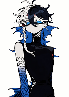 Anime Character with Blue Fish-like Features