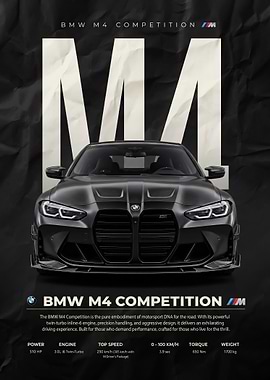 A striking black BMW M4 Competition Poster