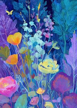 Enchanted Night Garden with Butterflies