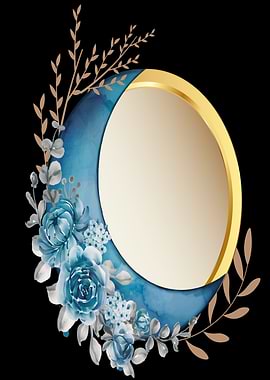 Blue Floral Crescent Moon Frame