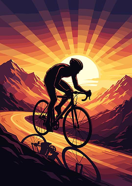 Cyclist silhouetted against a sunset