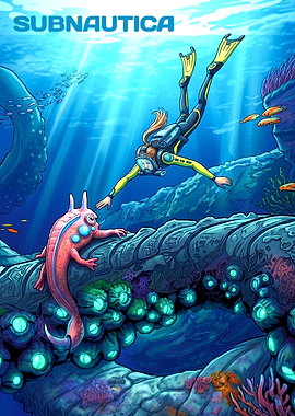 Subnautica Diver and Alien Creature