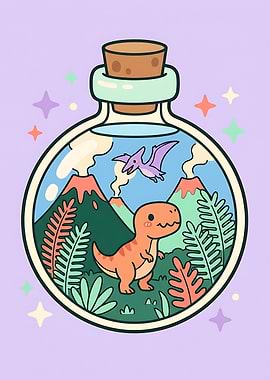 Cute Dinosaur Potion Bottle – Kawaii Fantasy Wall Art