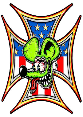 Rat Fink Iron Cross American Flag