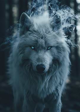 Ethereal Wolf with Glowing Blue Eyes