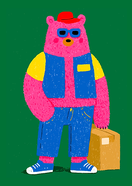 Pink Bear Character with Package