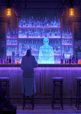 Cyberpunk Bar with Holographic Bartender