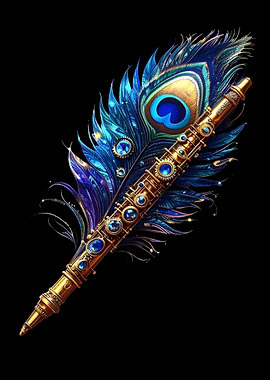 Ornate Peacock Feather Pen