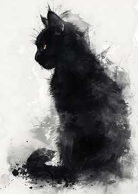 Black Cat Watercolor Painting