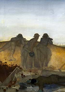 A German Attack on a Wet Morning by Harold Sandys Williamson WW1 Historical Painting