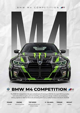 A dynamic promotional BMW M4 Competition Poster