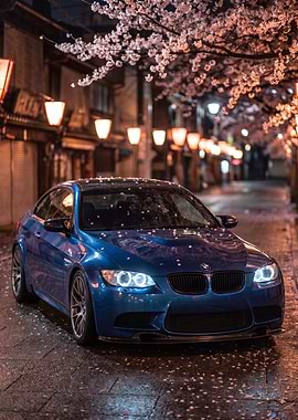 Blue BMW M3 E92 Cherry Blossoms