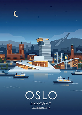 Oslo Norway Cityscape at Night