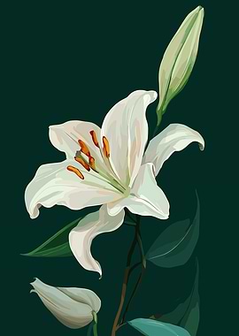 White Lily Flower with Buds