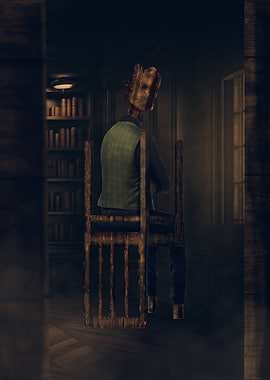 Surreal Wooden Man on Floating Chair Dark Fantasy Wall