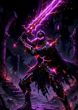Dark Knight with Glowing Sword