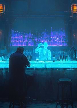 Holographic Bartender in a Neon Bar