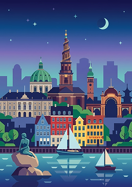 Copenhagen Nyhavn Skyline at Night