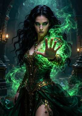 Enchantress casting green magic