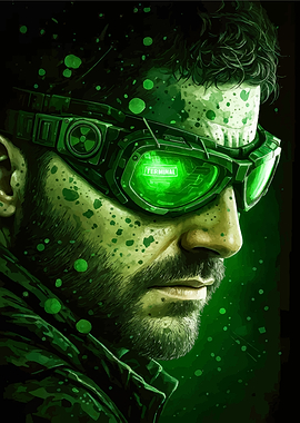 Man with Green Goggles and Terminal Display