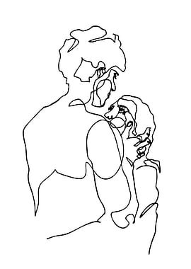 Couple Embracing in Line Art