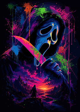 Scream Ghostface Neon Splatter Art