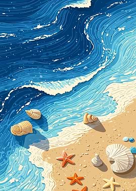 Beach Scene with Seashells and Starfish
