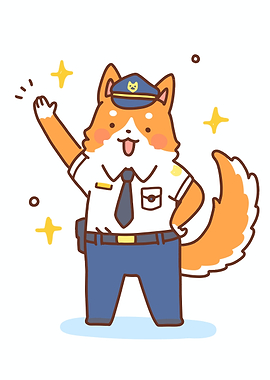 Cute Dog Police Officer Waving