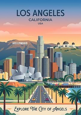 Los Angeles Cityscape Travel Poster