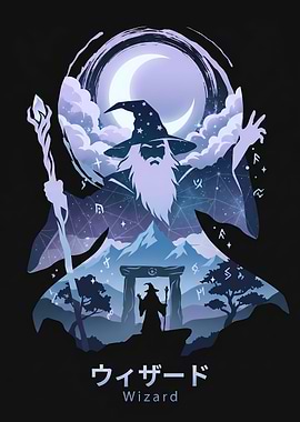 Wizard Silhouette with Cosmic Background