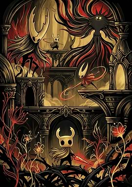 Hollow Knight Characters in Ornate Setting