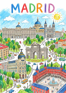 Vibrant Madrid Cityscape Illustration