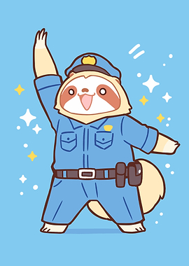Cute Sloth Police Officer Waving