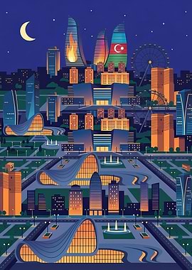 Baku Cityscape at Night