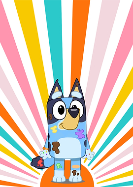 Bluey covered in paint splatters