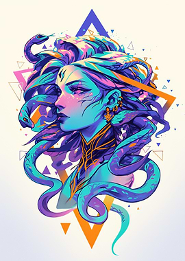 Medusa with Snakes and Geometric Shapes