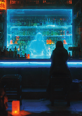 Holographic Bar in Cyberpunk City