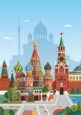 Moscow Cityscape with St. Basil's Cathedral