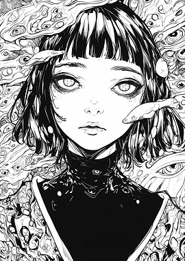 Surreal Portrait with Eyes and Hands