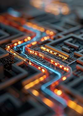 Abstract Circuit Board with Glowing Lines