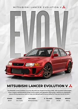 red Mitsubishi Lancer Evolution V Poster
