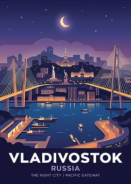 Vladivostok Night Cityscape Poster