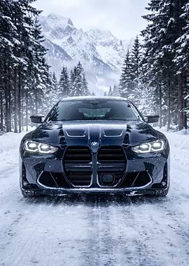 BMW M4 in Snowy Forest