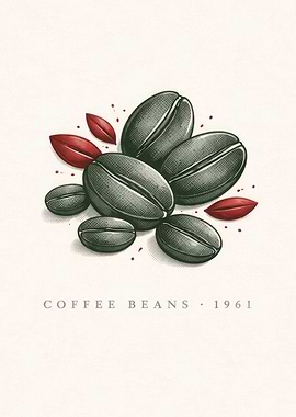 Coffee Beans and Leaves Illustration - Vintage