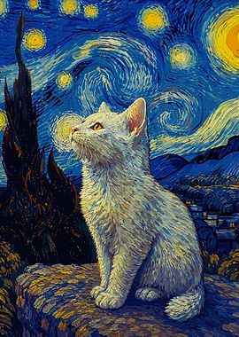 Cat in Starry Night Style