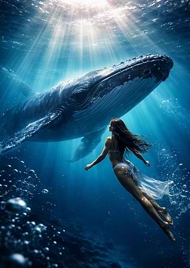 Woman swimming with whales
