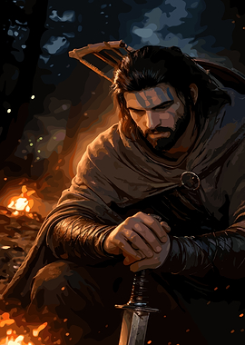 Warrior by Campfire