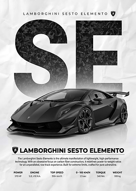 sleek black Lamborghini Sesto Elemento poster