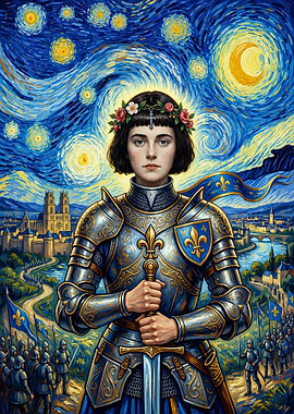 Joan of Arc in Starry Night Style